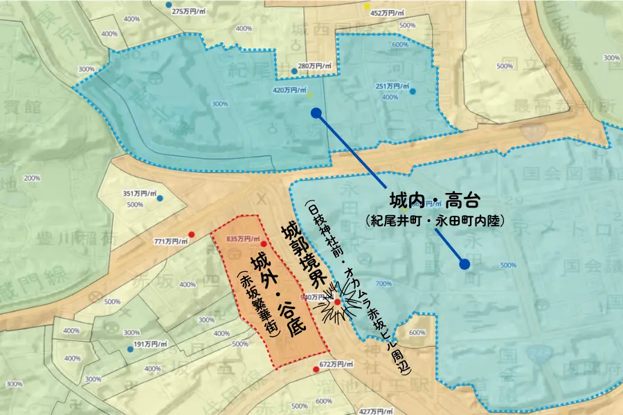 QGISマップ②：日枝神社前・オカムラ赤坂ビル周辺のQGIS拡大図