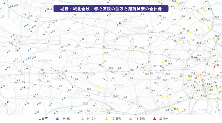 【図解マップ1】城西・西武沿線における2026年地価調査のプロット状況
