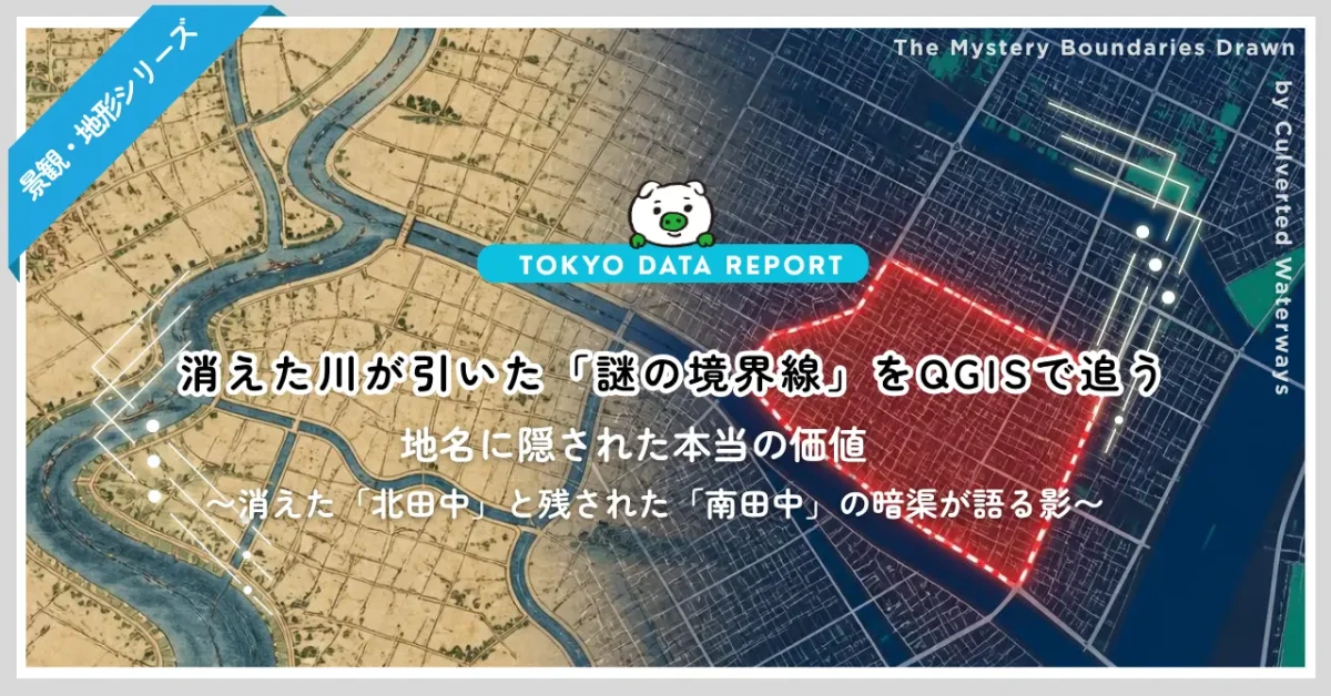 【東京の暗渠・元川沿い】消えた川が引いた「謎の境界線」をQGISで追う 〜地名に隠された本当の価値：消えた「北田中」と残された「南田中」の暗渠が語る影〜